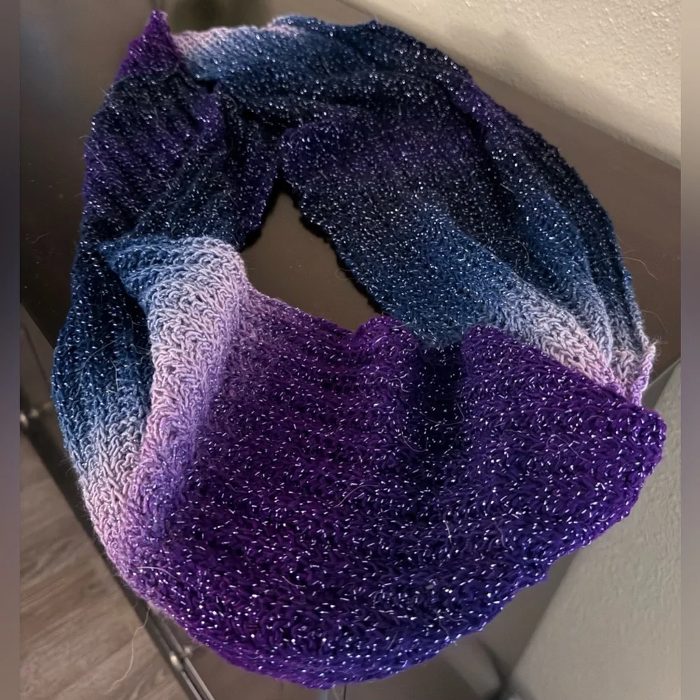 Purple Ombre Infinity Scarf Metallic Knit Loop Wrap
